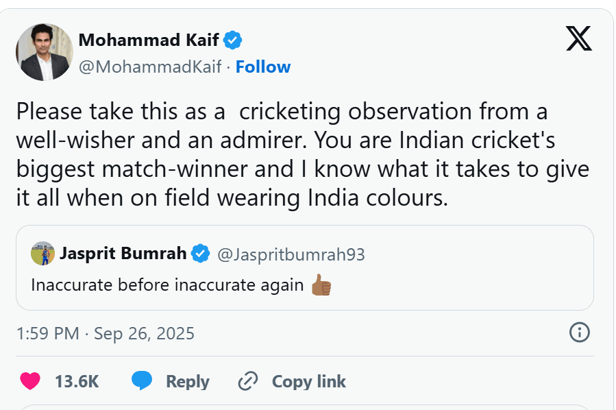 Mohammad Kaif Clarifies Remarks After Bumrah’s Public Counter-response
